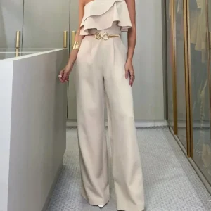 Jumpsuit Elegante de Pierna Ancha con Volantes