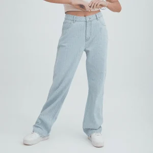 Jeans Wide Leg Con Strass Celeste Acuarela