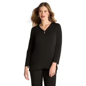 Polera Manga Larga Con Escote V Negro LDP