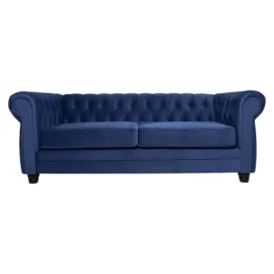 SOFA CHESTERFIELD 3 CUERPOS FELPA AZUL BARRA DESING