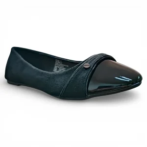 Ballerina Mujer Negro Punta Charol Detalle Frontal Bonny Franco